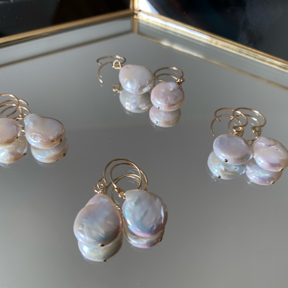 Freshwater Pearl Coin Wire Earrings - Picture 1 of 5